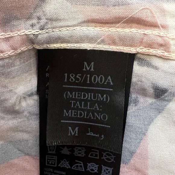 AllSaints Shield Crane Print Viscose Camp Shirt M Pink Japanese Art Aesthetic - Picture 4 of 8